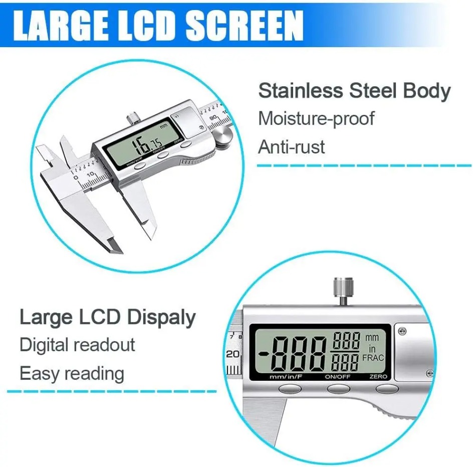 Digital Caliper 150Mm Stainless Steel - فرجار إلكتروني دقيق 6 بوصات، مع